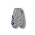 LOWLOW Brand Icon Sweatpants in heather grey with navy LOWLOW script down the leg and paisley icon at the hip, front view