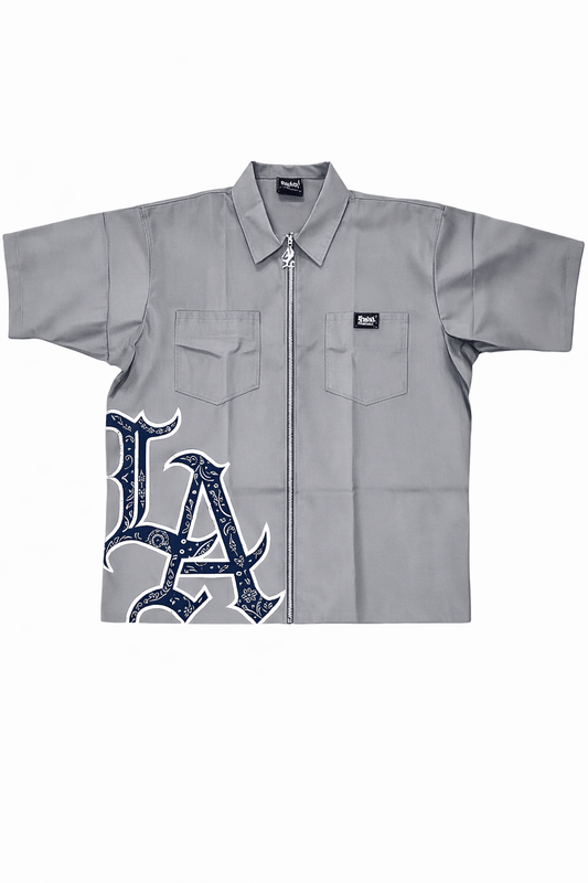 LA STANDARD ZIP SHIRT – GREY / BLUE - LOWLOW STREETWEAR