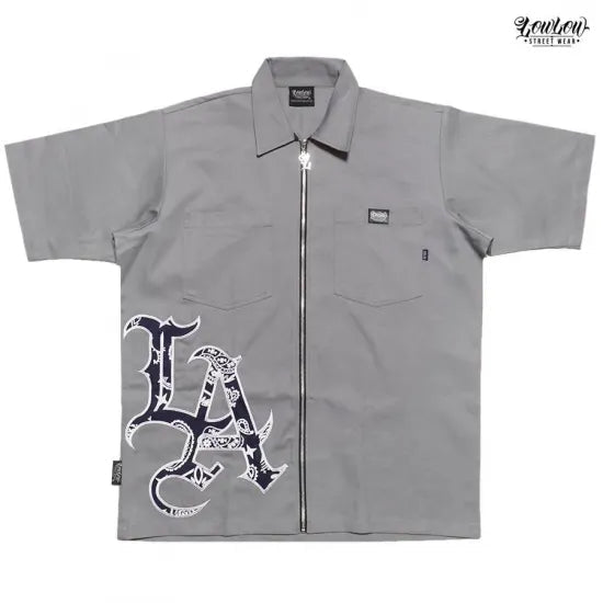 LA STANDARD ZIP SHIRT – GREY / BLUE - LOWLOW STREETWEAR