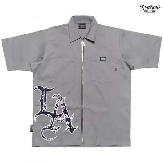 LA STANDARD ZIP SHIRT – GREY / BLUE - LOWLOW STREETWEAR