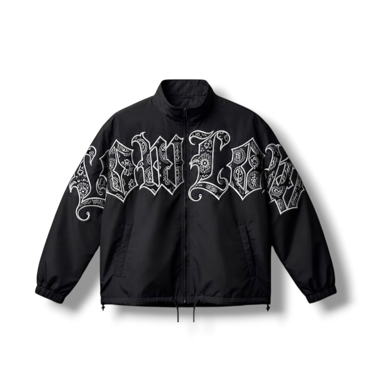 OLD ENGLISH TRACK JACKET – BLACKOUT - LOWLOW STREETWEAR